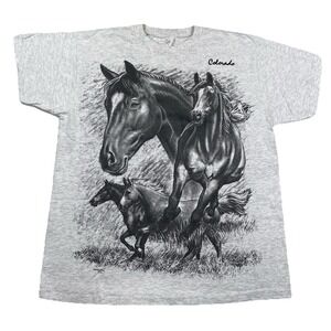 Vintage Colorado Horse Double Sided T-Shirt‎ Single Stitch USA Size Large
